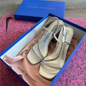 Stuart Weitzman Silver Crystal-Trim Slingback Heels